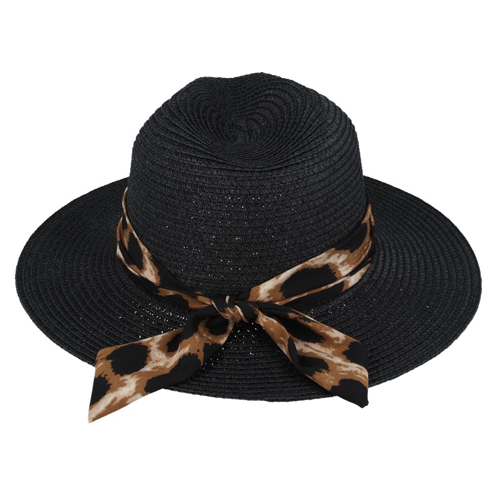 Maz Summer Paper Straw Fedora Hat With Leopard Band
