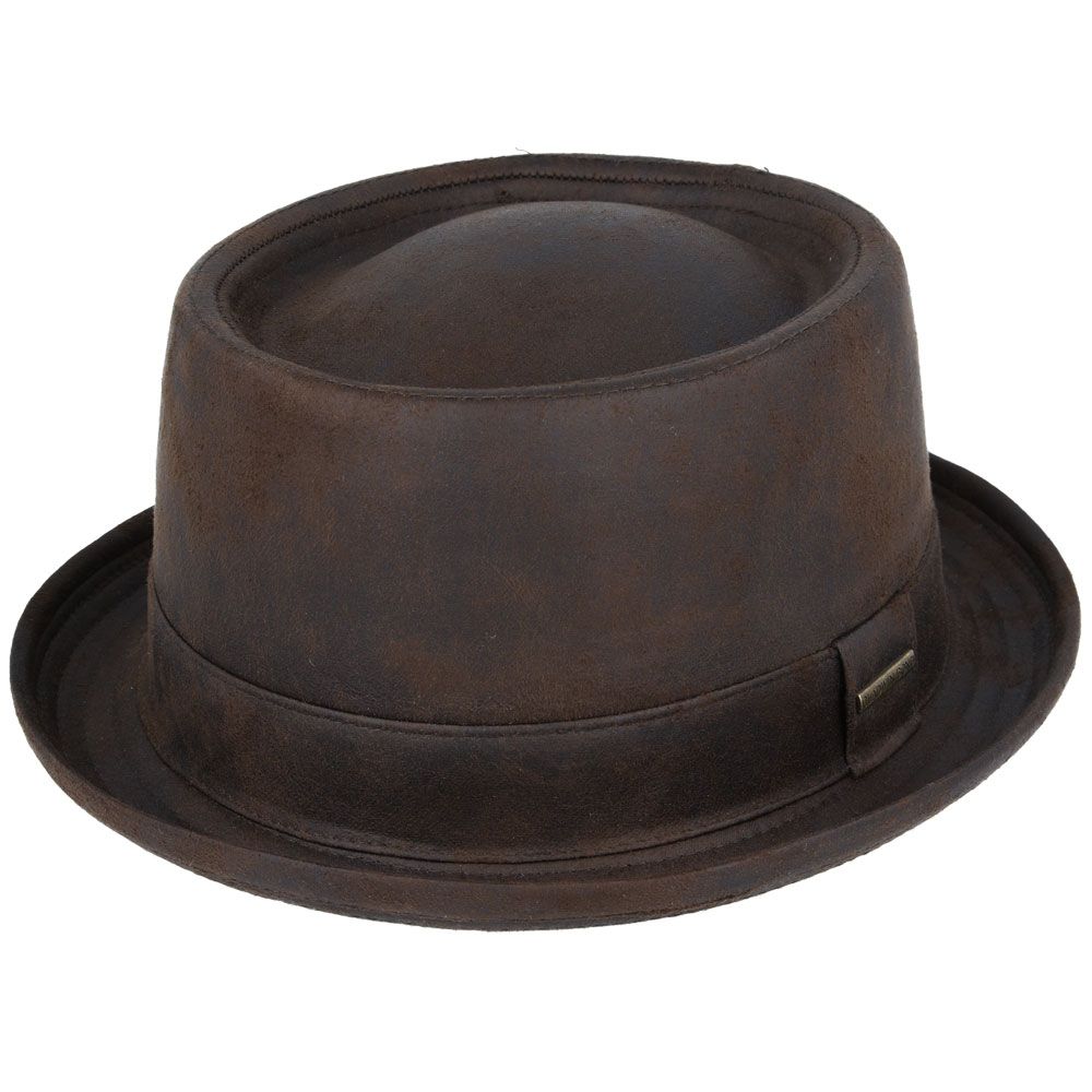 Gladwin Bond Leather Look Pork Pie Hat, Brown