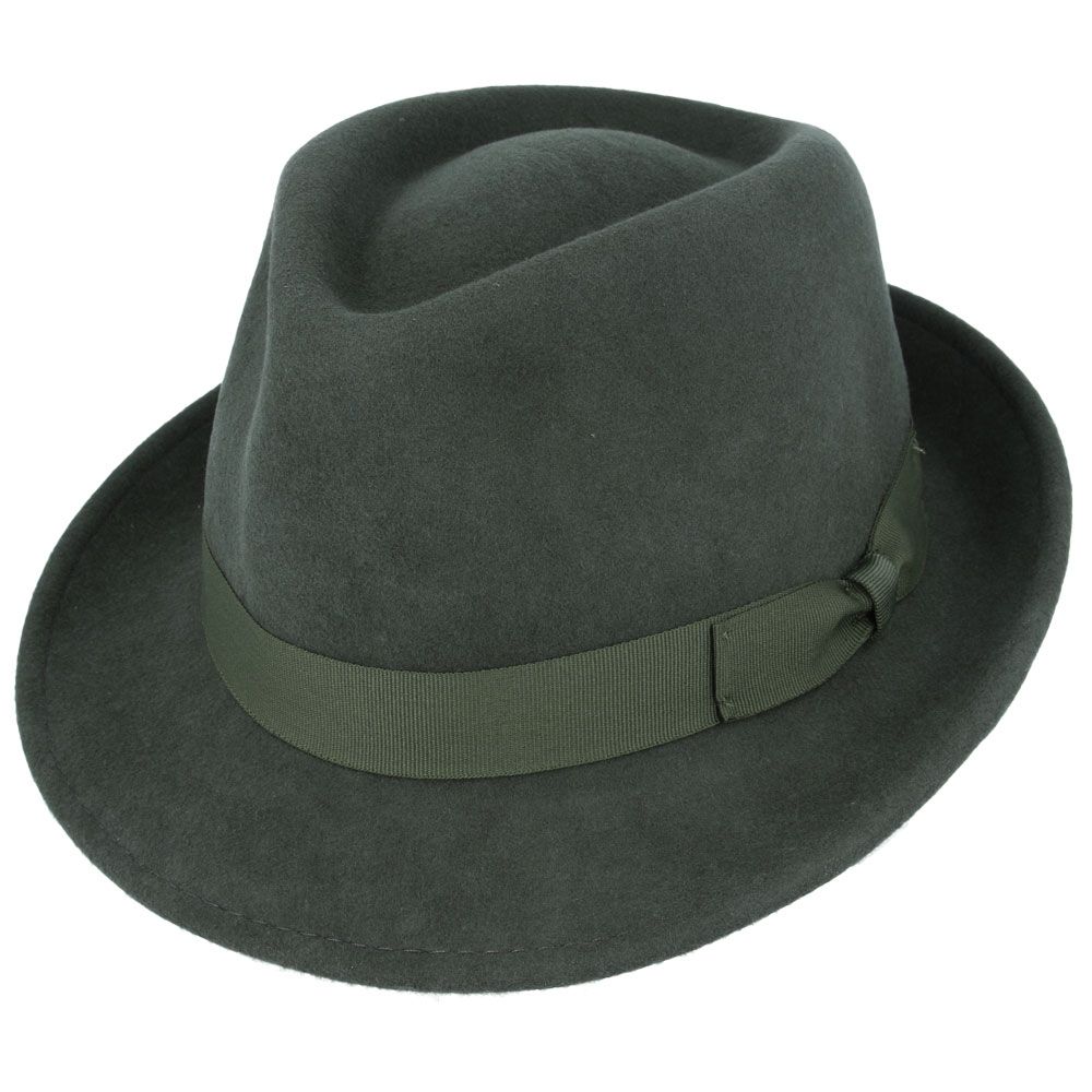 Maz Wool Crushable Trilby Hat, Dark Green