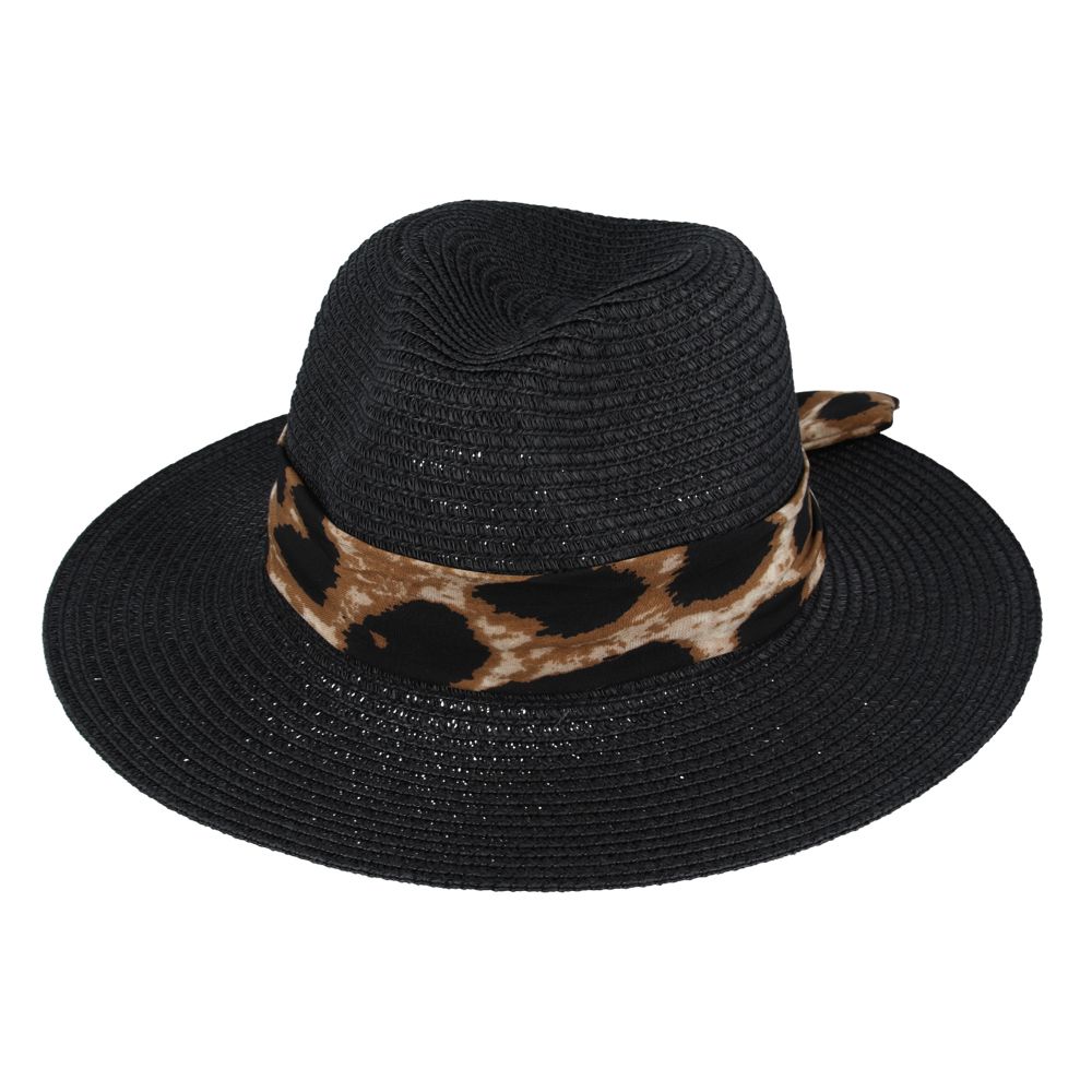 Maz Summer Paper Straw Fedora Hat With Leopard Band