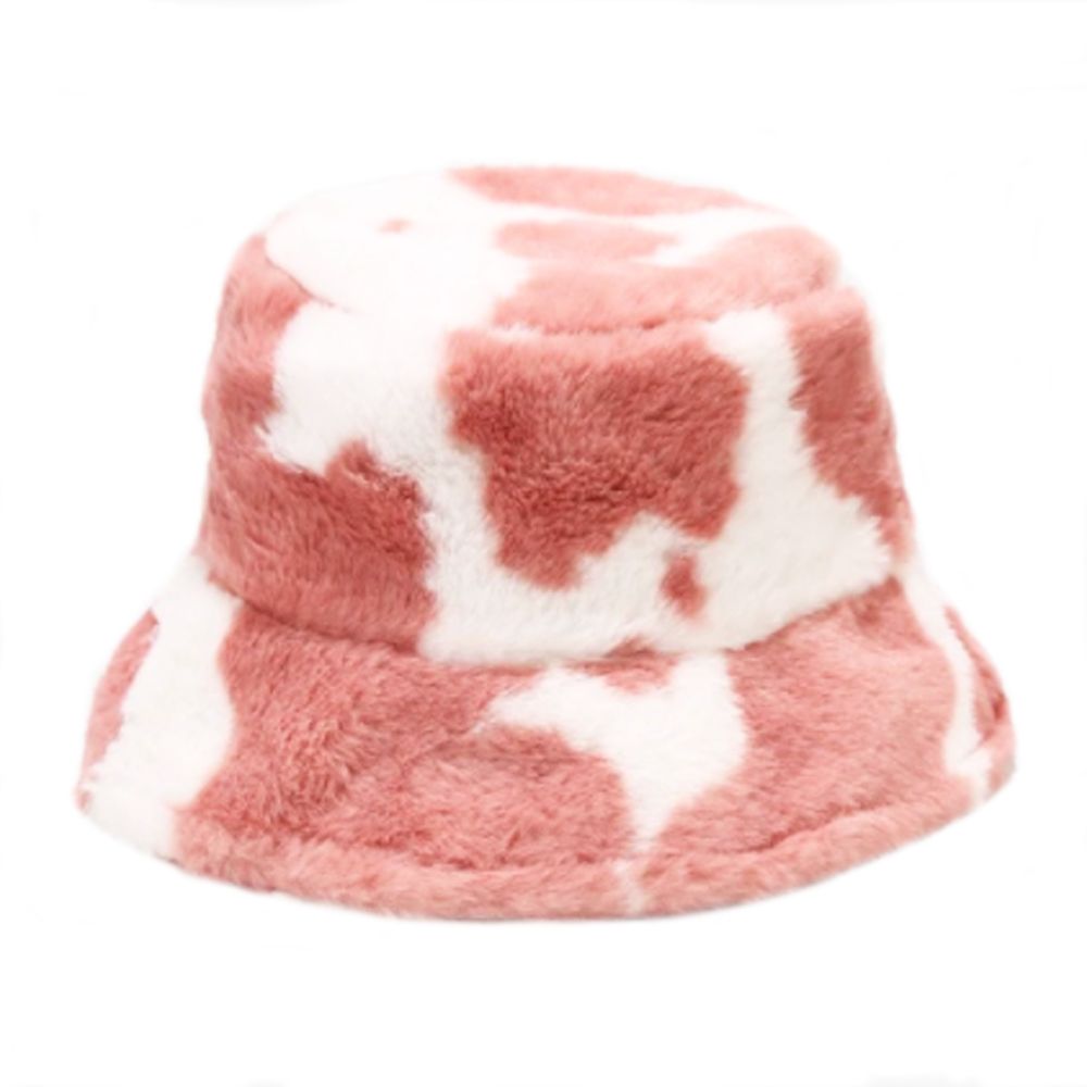 Maz Cow Print Fluffy Faux Fur Bucket Hat