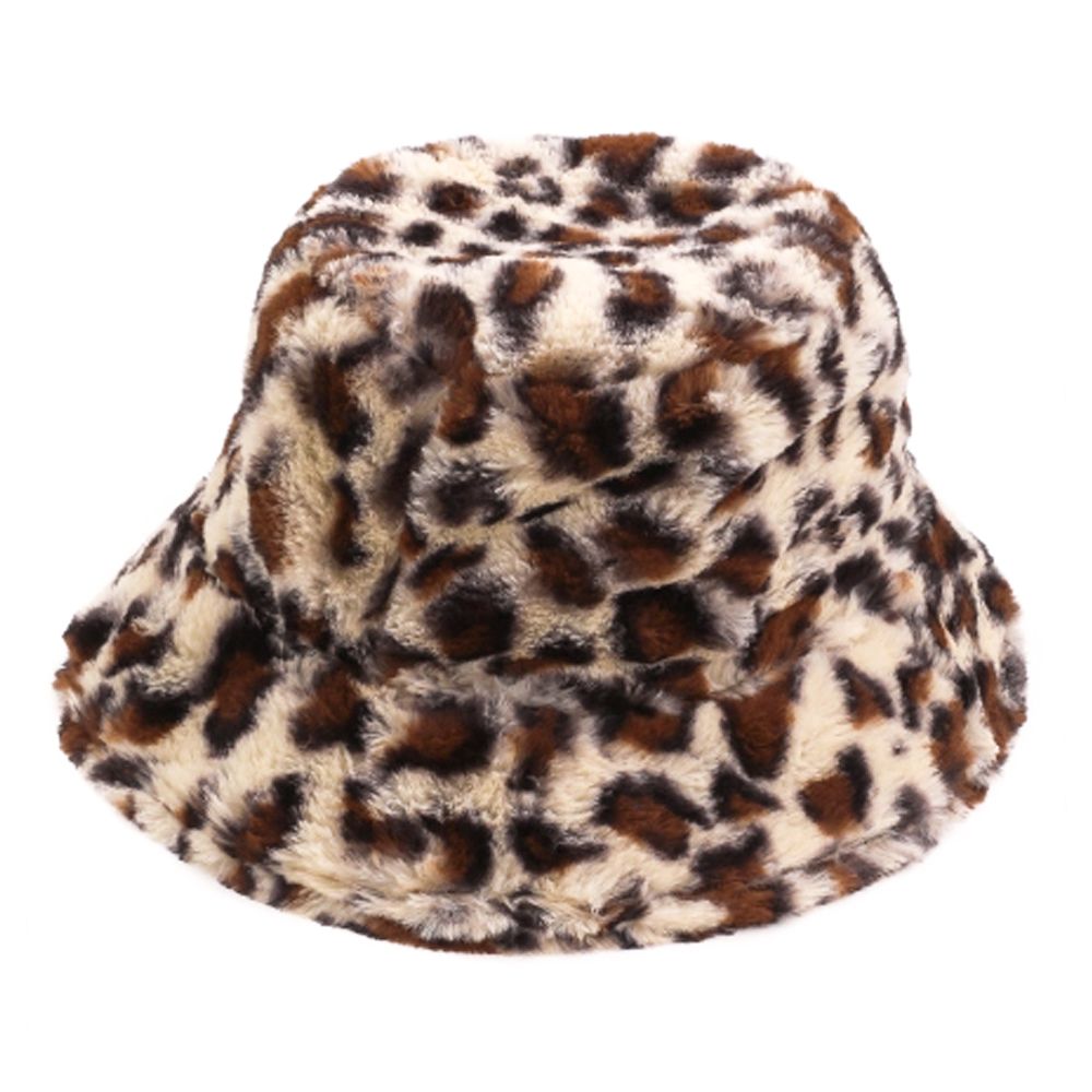 Maz Leopard Fluffy Faux Fur Bucket Hat