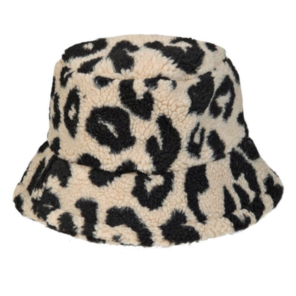 Maz Cheetah Print Fuzzy Fluffy Fur Bucket Hat