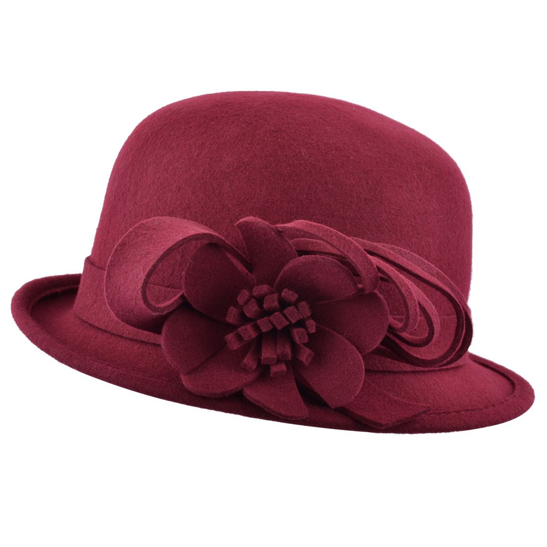 Wool Felt Cloche Hat With Flower