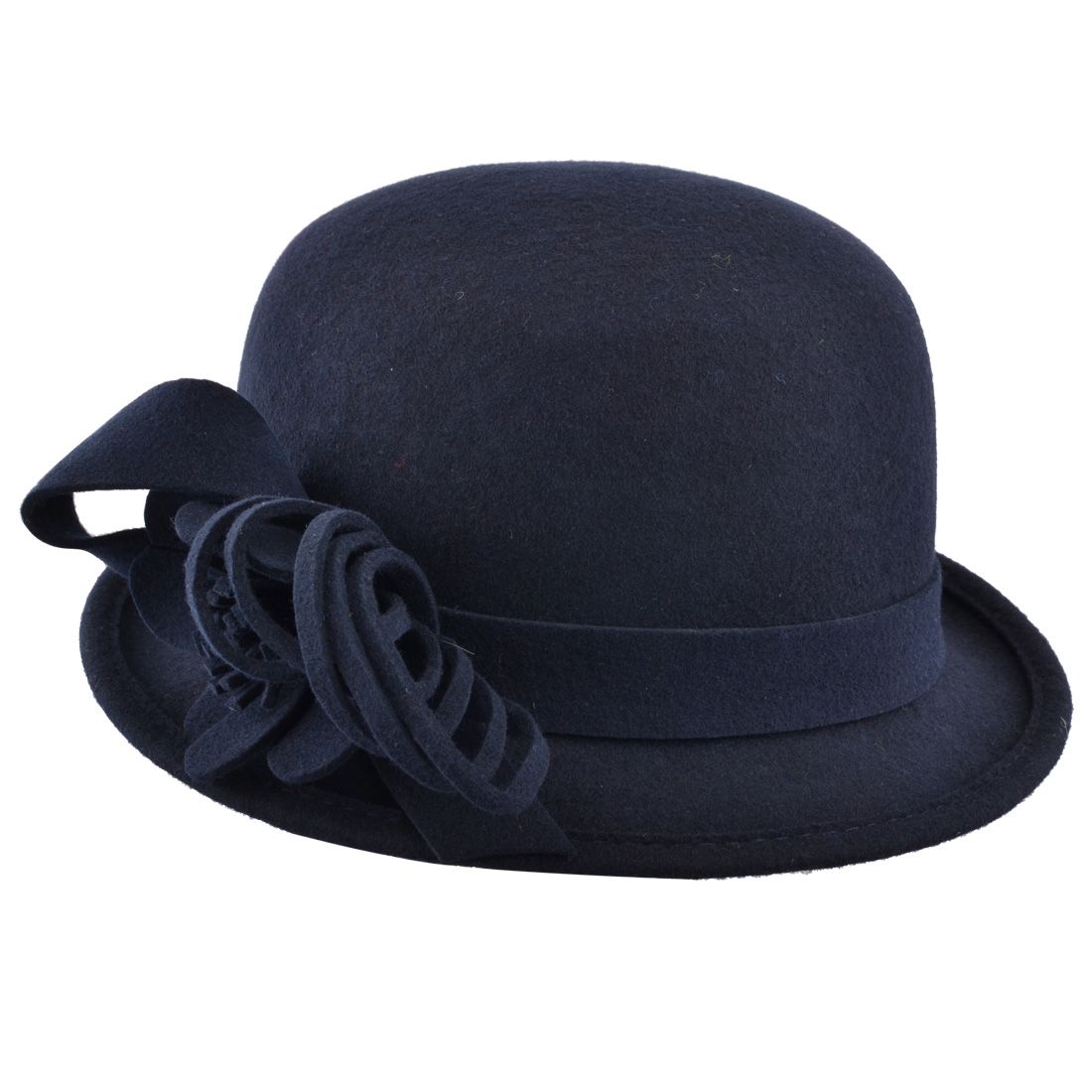 Wool Felt Cloche Hat With Flower