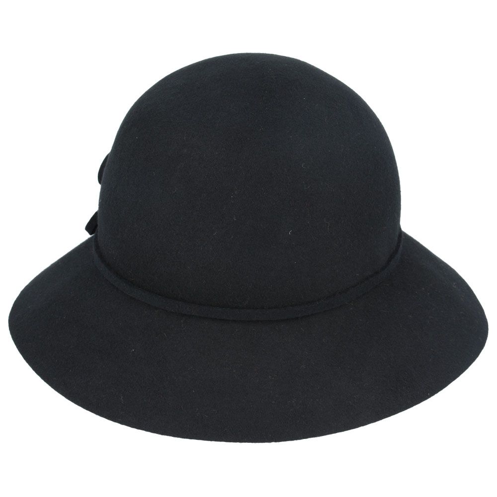 Maz Ladies Chic Vintage Wool Cloche Hat With Flower & Strap Belt Around
