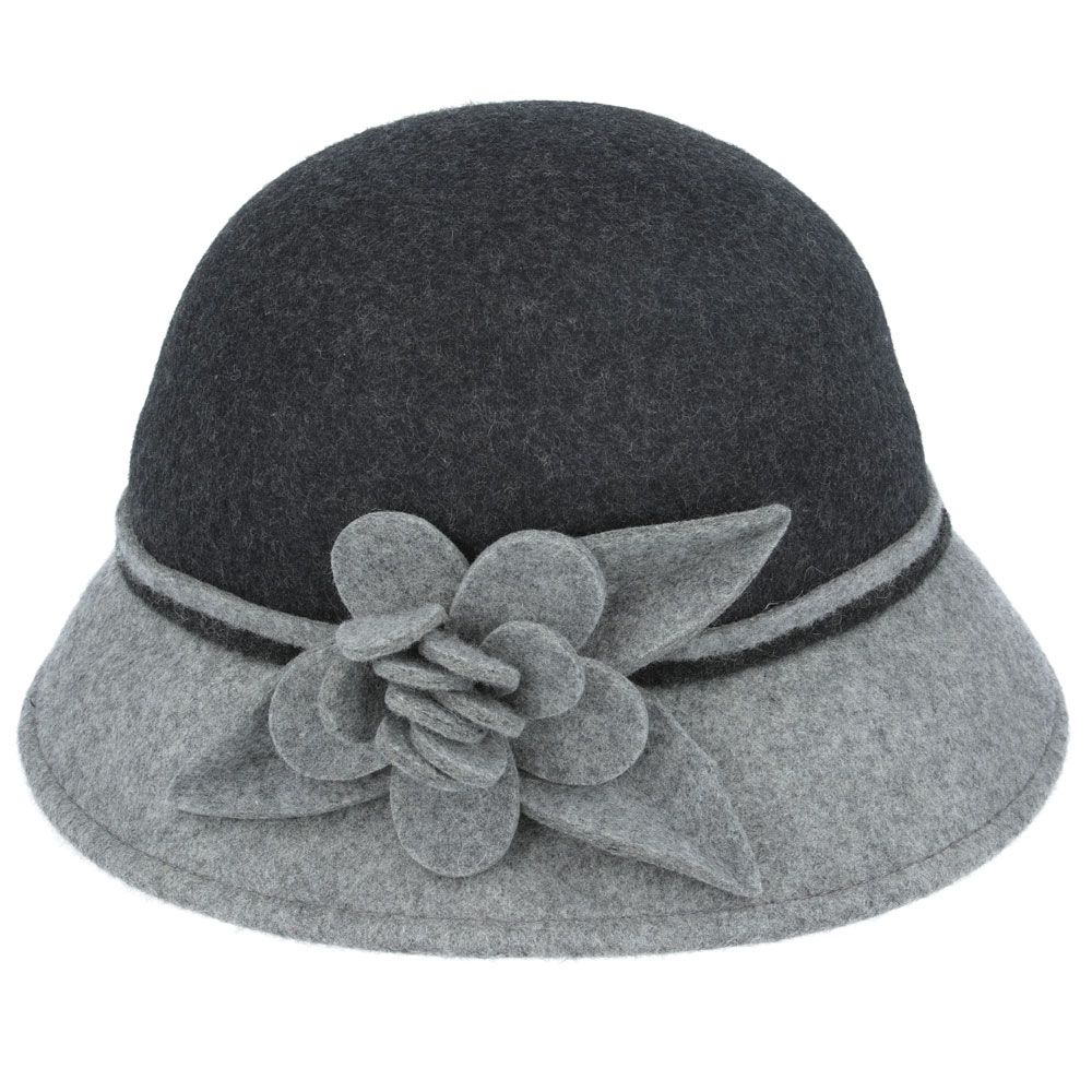 Maz Ladies Chic Vintage Two Tone Wool Cloche Hat With Flower