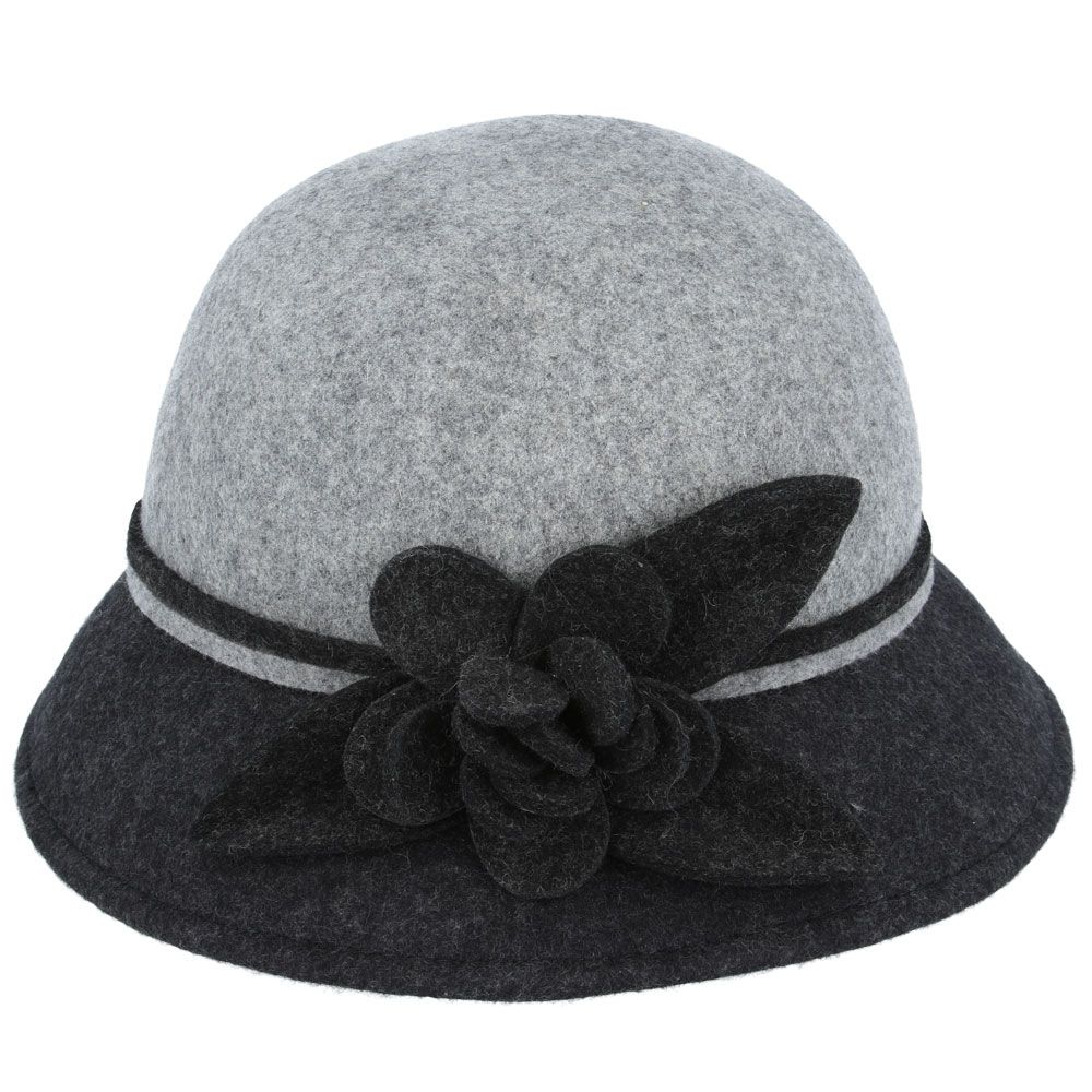 Maz Ladies Chic Vintage Two Tone Wool Cloche Hat With Flower