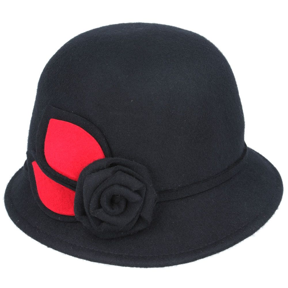 Maz Vintage Wool Cloche Hat With Flower & Belt Around