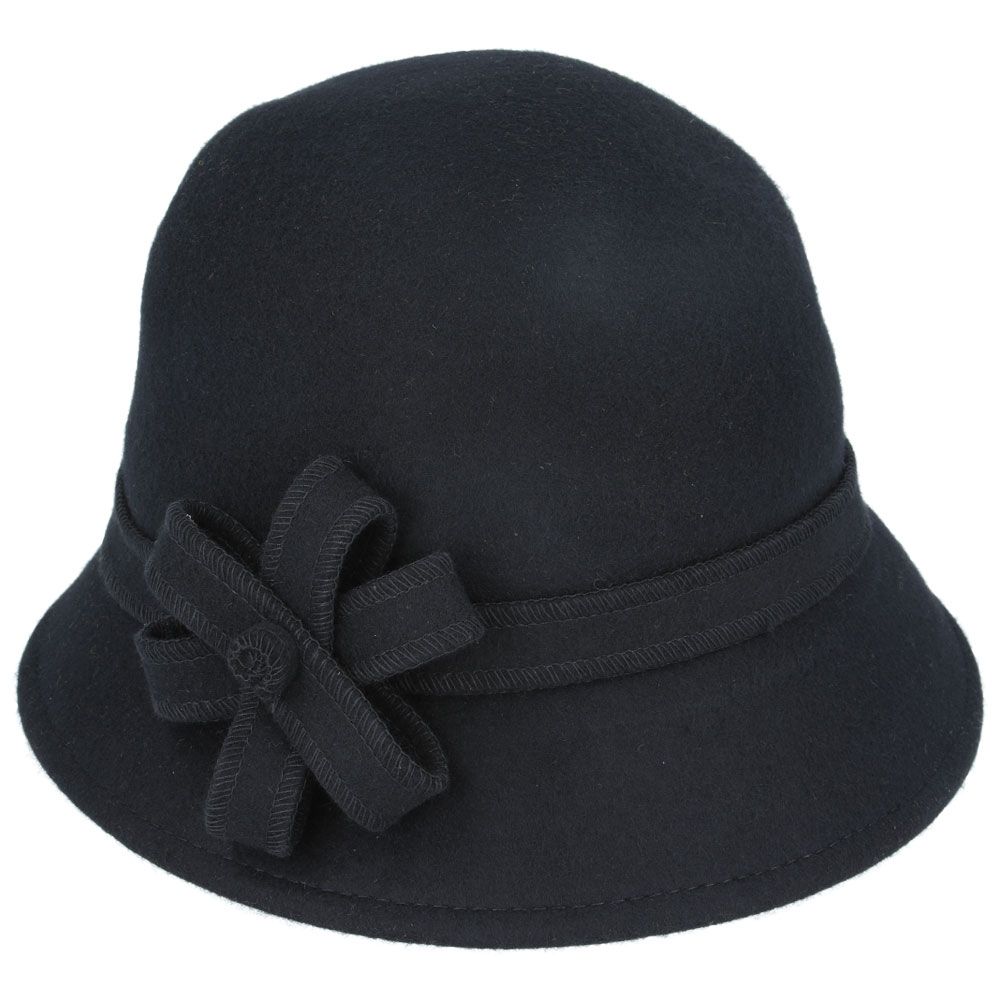 Maz Chic Vintage Wool Cloche Hat With Flower & Belt Around
