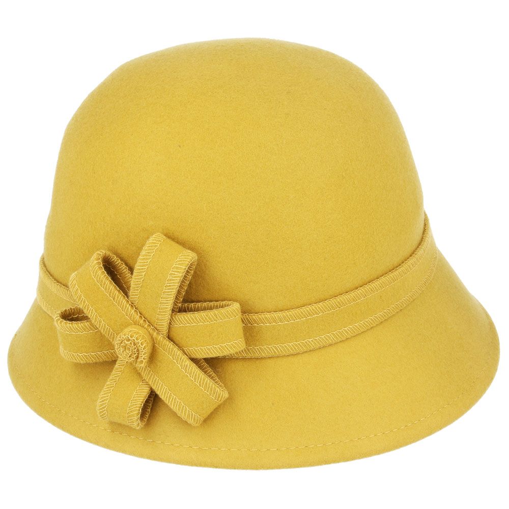 Maz Chic Vintage Wool Cloche Hat With Flower & Belt Around