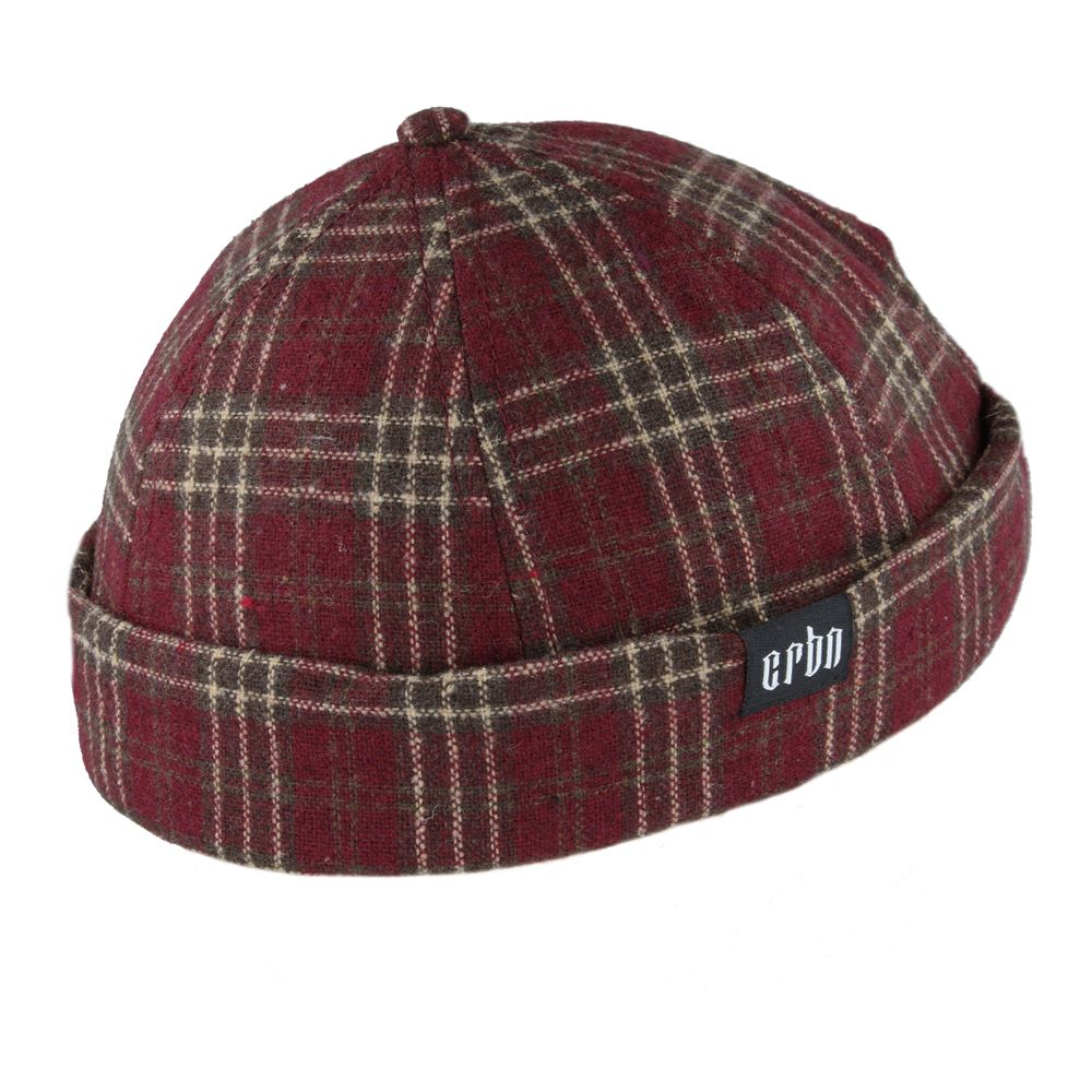 Carbon212 Check Tweed Rolled Cuff Retro Fashion Brimless Docker Hat
