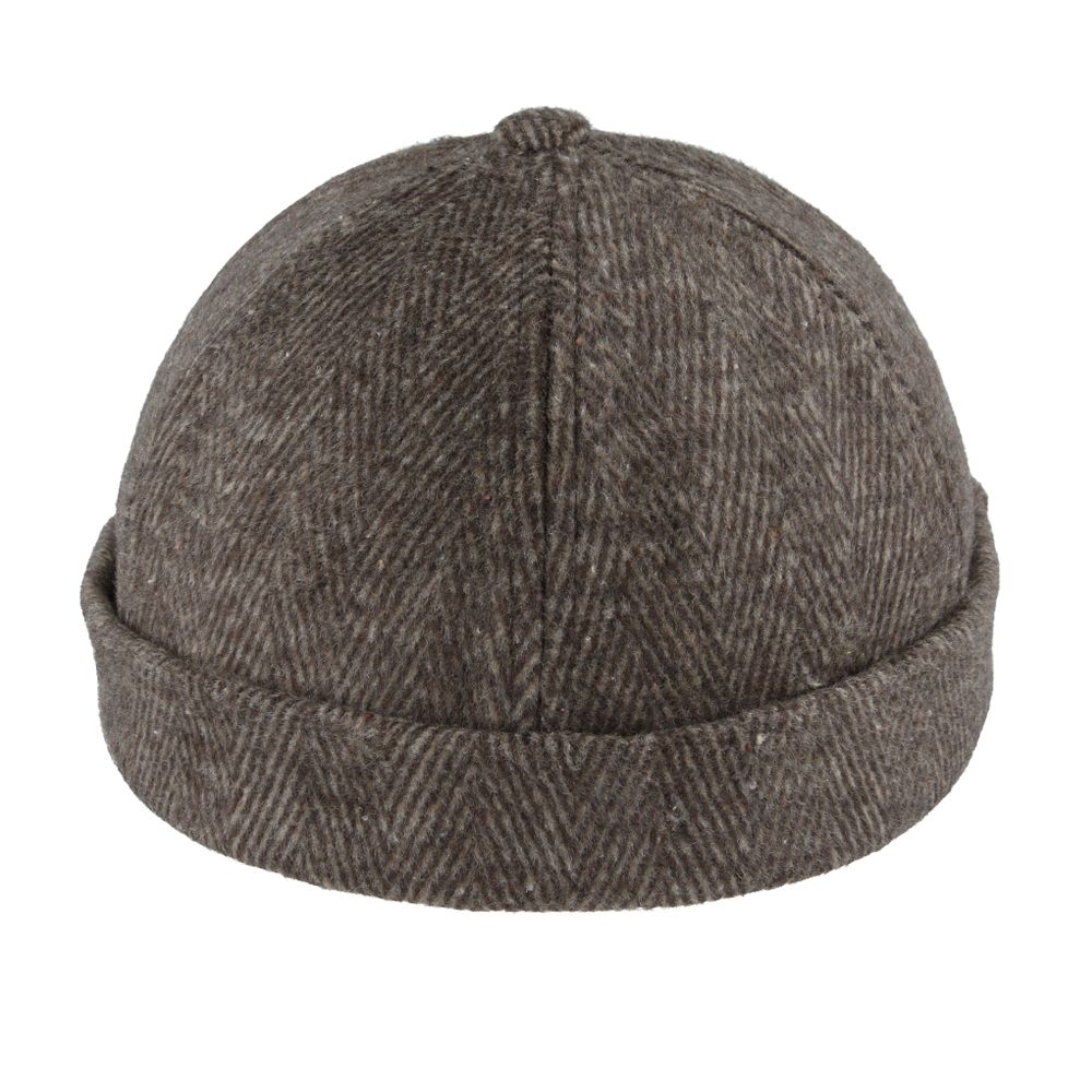 Maz Herringbone Docker Rolled Cuff Retro Fashion Brimless Hat