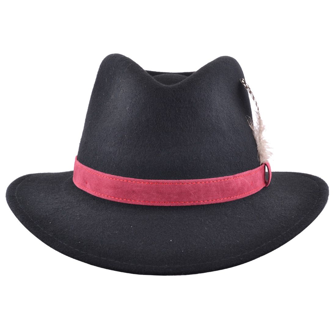 Crushable Wool Felt Fedora Hat With Feather Pin