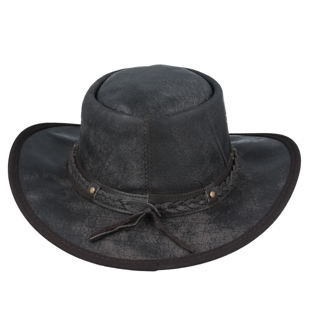 Men's Real Leather Australian Western Cowboy Style Tan Crazy Horse Bush Hat