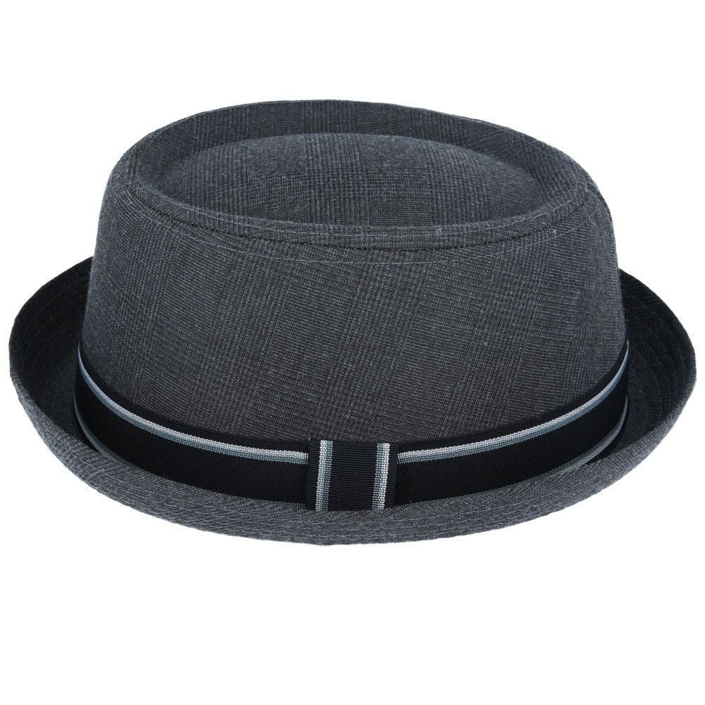 Maz Cotton Pork Pie Hat With Strip Band, Black