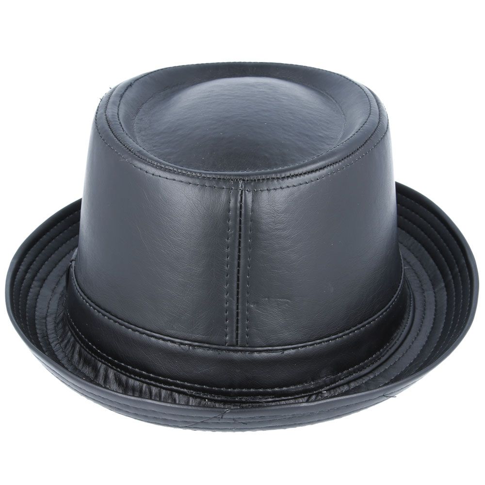 Maz Vintage Leather Look Pork Pie Hat, Mat Black