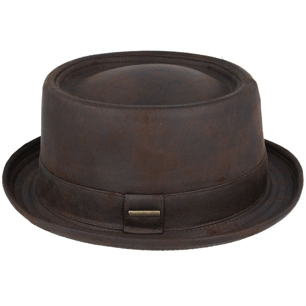 Gladwin Bond Leather Look Pork Pie Hat, Brown