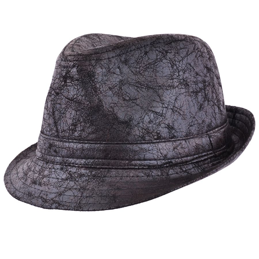 Maz Cracked Leather Distressed Vintage Trilby Hat