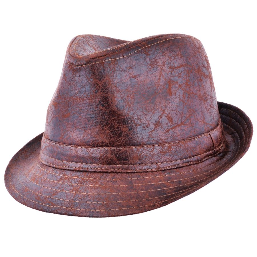 Maz Cracked Leather Distressed Vintage Trilby Hat