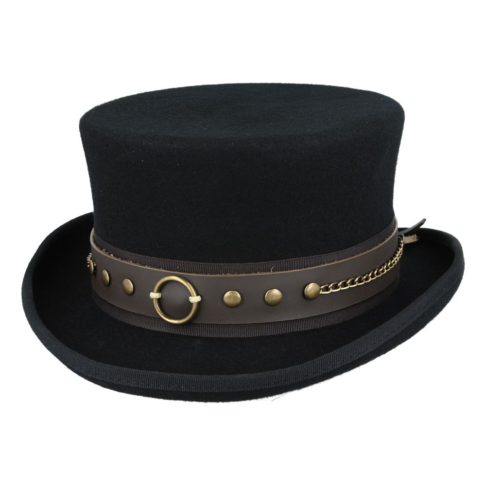 Maz Gothic Dressage Steampunk Top Hat With Laced Brown Leather Band