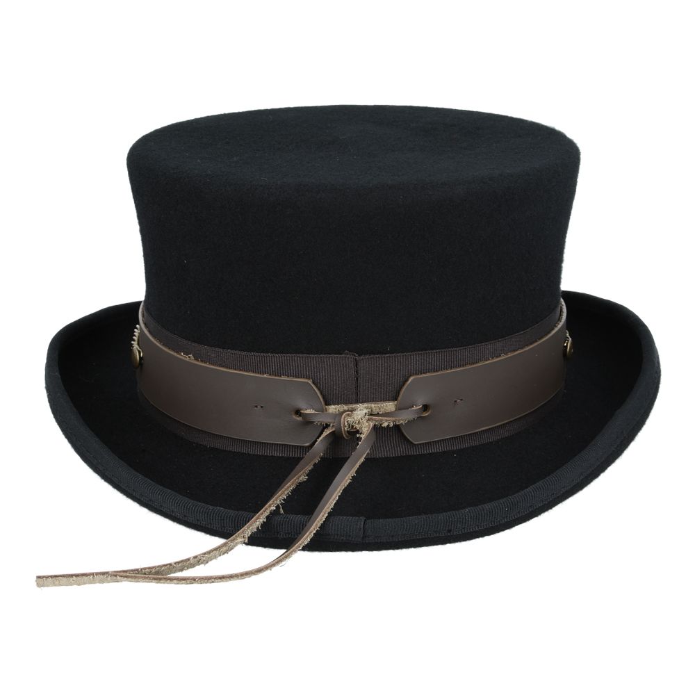 Maz Gothic Dressage Steampunk Top Hat With Laced Brown Leather Band