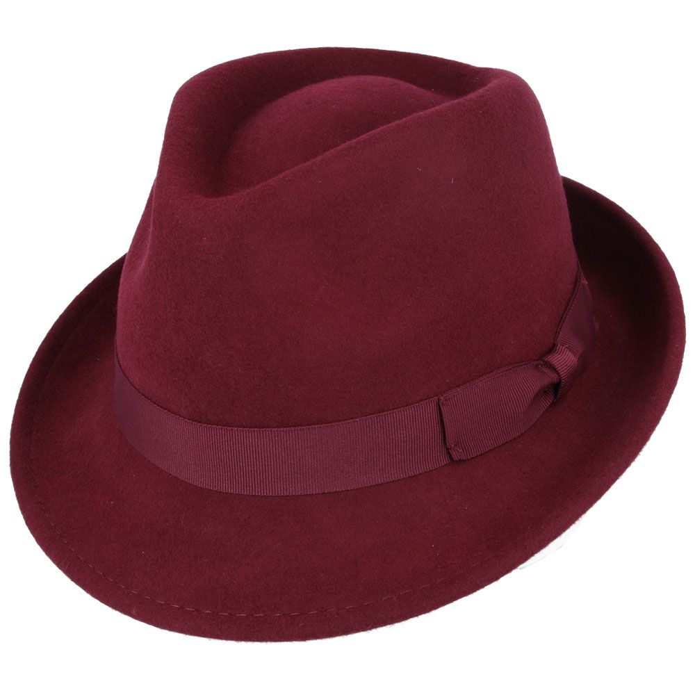 Maz Crushable Wool Felt Trilby Hat, Maroon
