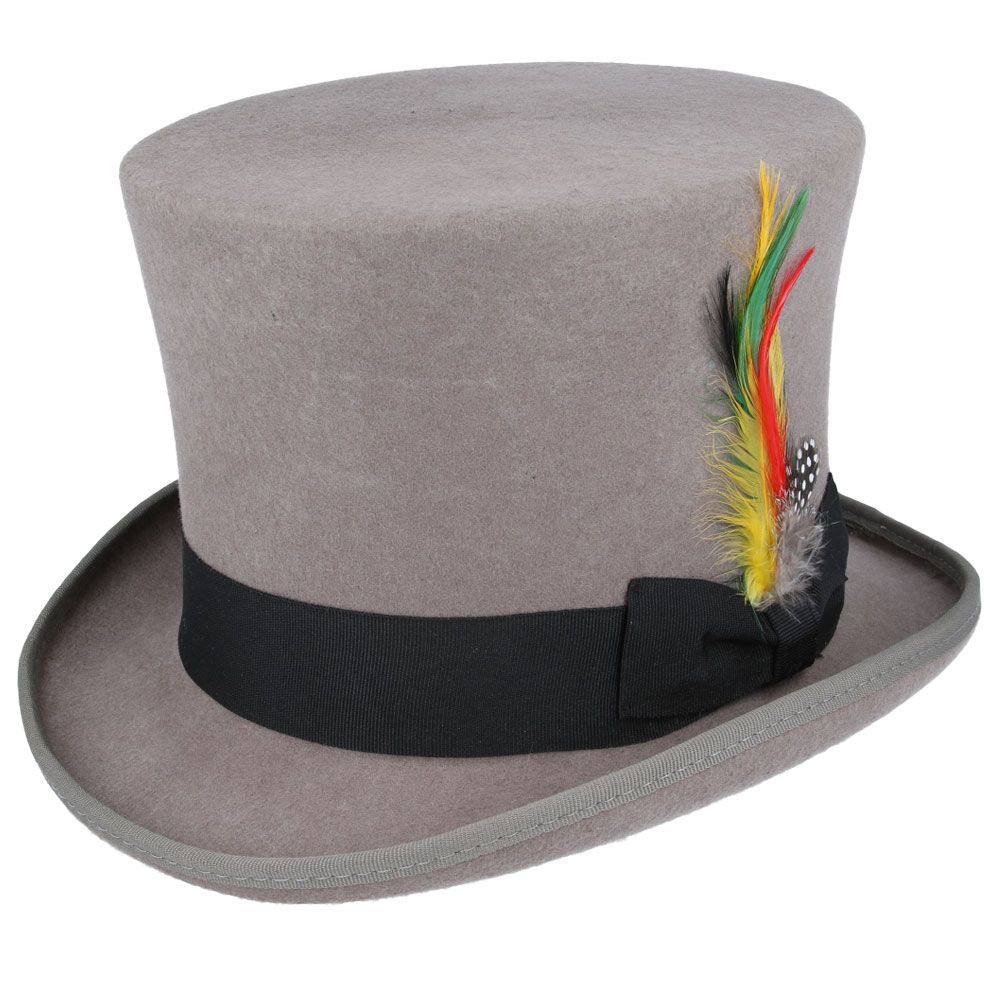 Maz Wool Felt Victorian Top Hat, Grey