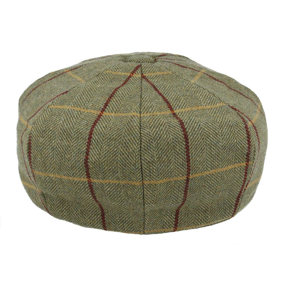 Maz Wool Tweed Newsboy Cap With Durable Green & Red Stripes